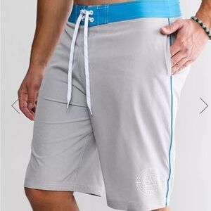 American Fighter Gray and Turquoise Men's Swim Board Shorts